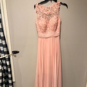 Open Back Pink Lacey Prom Dress